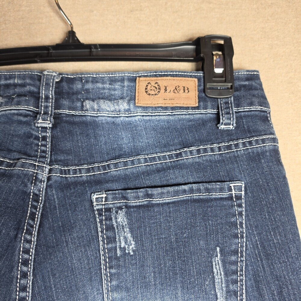L & B Lucky & Blessed Stretchy Distressed Denim Blue Jeans Sz 6 Momcore Grunge - Picture 6 of 12